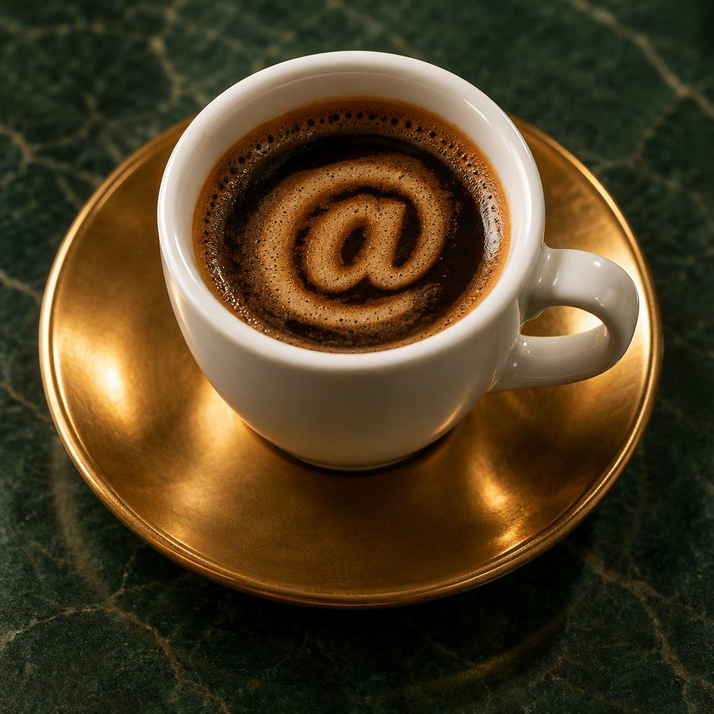 Taza de café con símbolo arroba